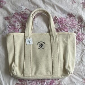 Tory Burch Cream Tote Bag with Sturdy Fabric and Timeless Design